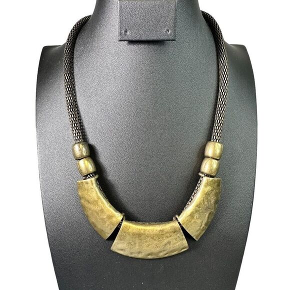 Brutalist Necklace Brass Copper collar chunky Modernist - Picture 1 of 6